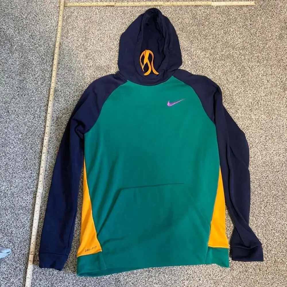 Nike Dri-Fit Colorblock Hoodie Navy Green Yellow Size L